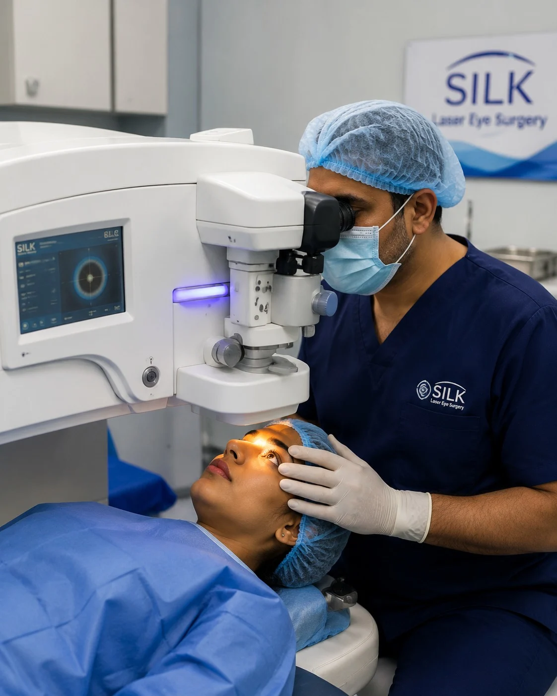 Eye specialist doctor performing a SILK pre-operative assessment at MediVision Eye Care Centre