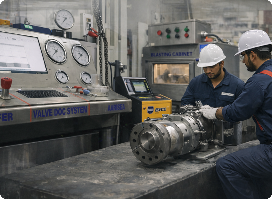 EFCO technicians at valve testing station